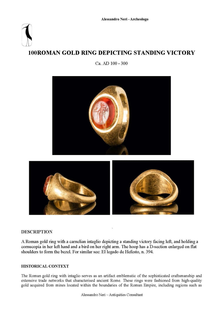 Romeinse Rijk Grote Gouden Ring met Carneool | Overwinning Intaglio