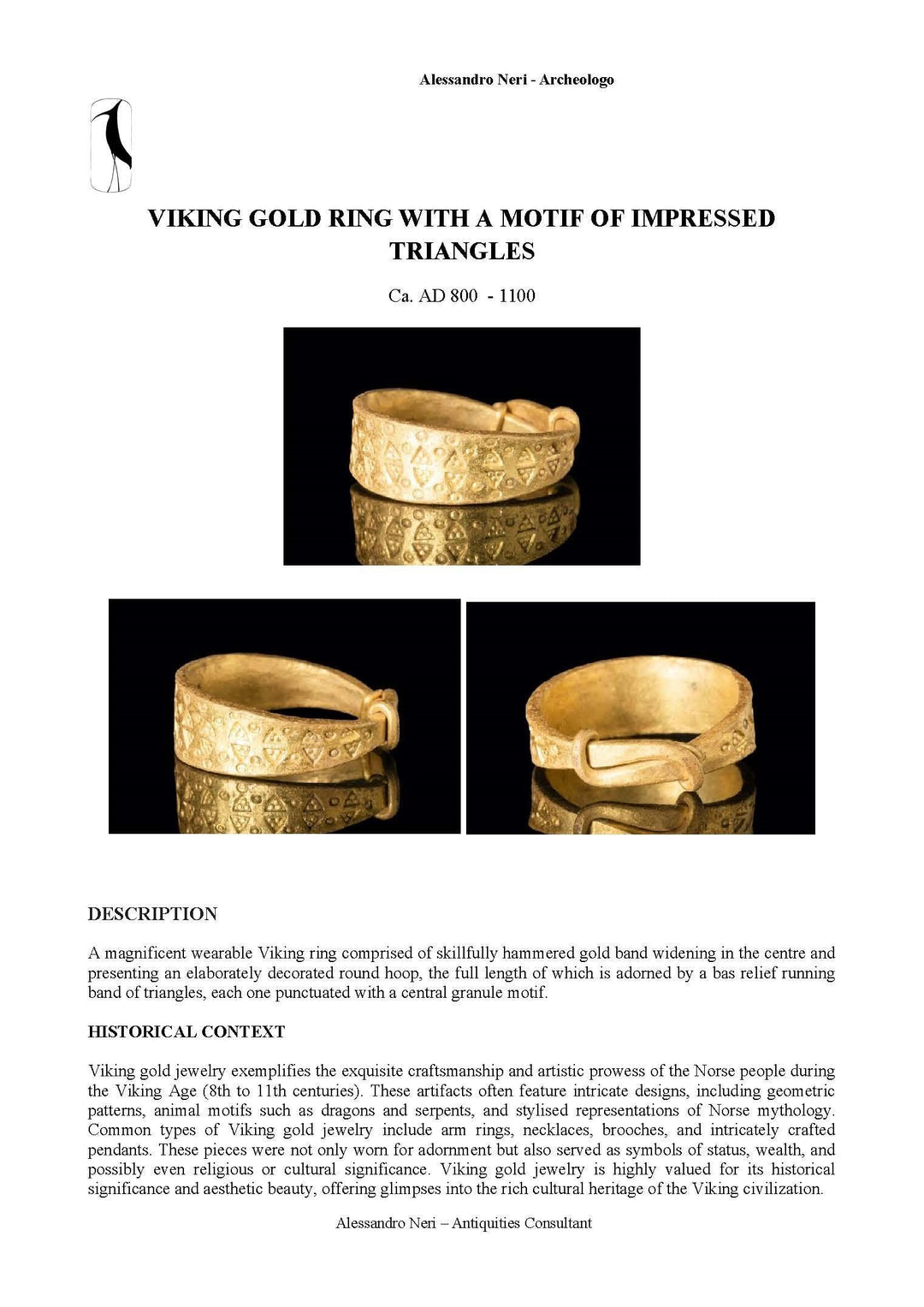 Prachtige Viking gouden ring | Motief van geïmponeerde driehoeken