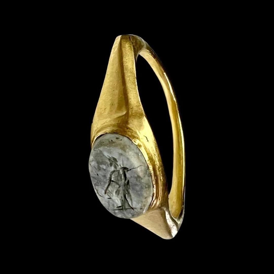 Ancient Roman Gold Ring with Fortuna Intaglio - 1st to 3rd Century CE | Emblem of Luck and Abundance