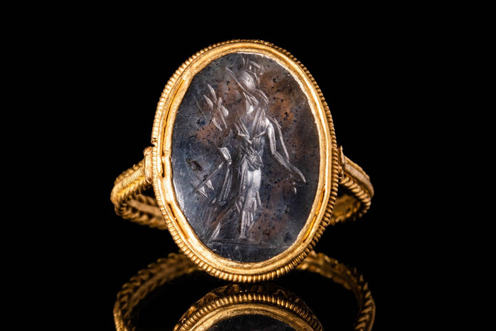 Roman Gold Smoky Quartz Intaglio Ring - 2nd to 3rd Century CE | Mars Motif