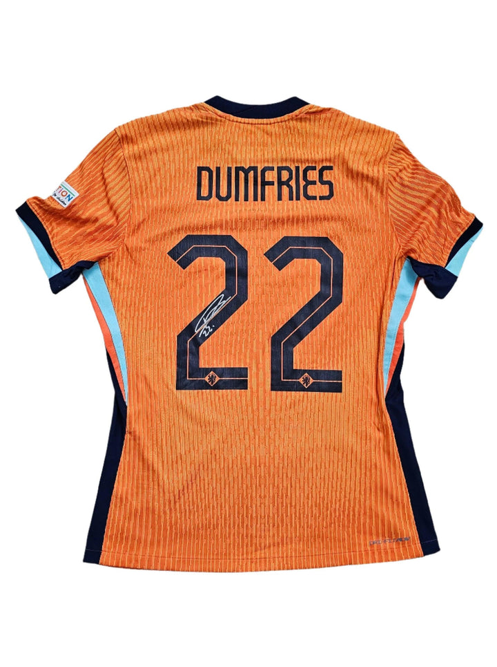 Denzel Dumfries gesigneerd Matchworn Holland Shirt | Euro Cup 2024 Halve finale