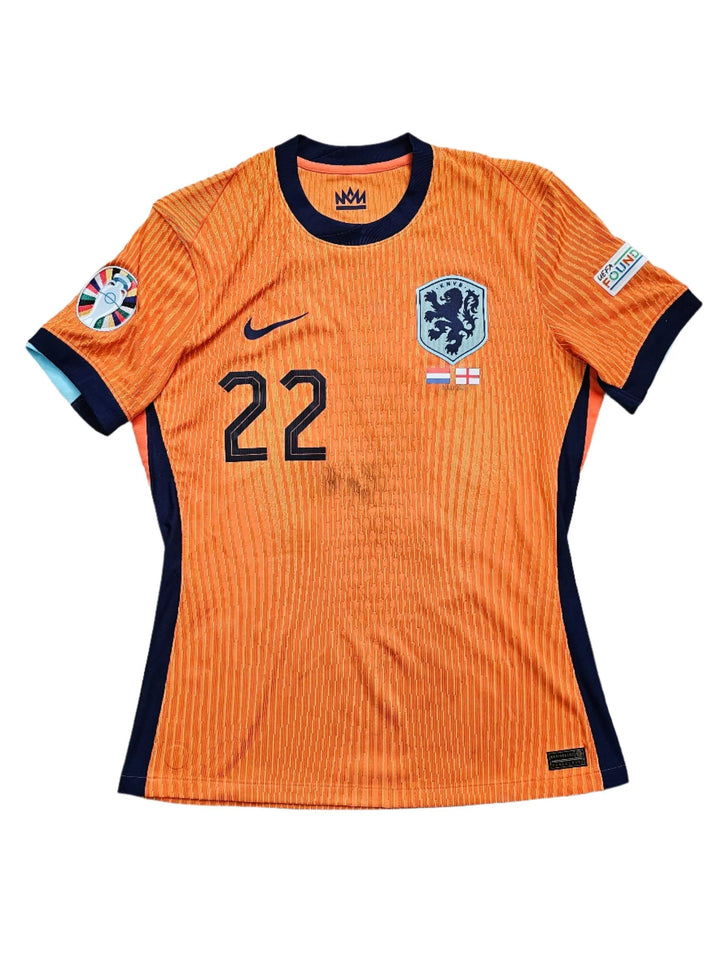 Denzel Dumfries gesigneerd Matchworn Holland Shirt | Euro Cup 2024 Halve finale