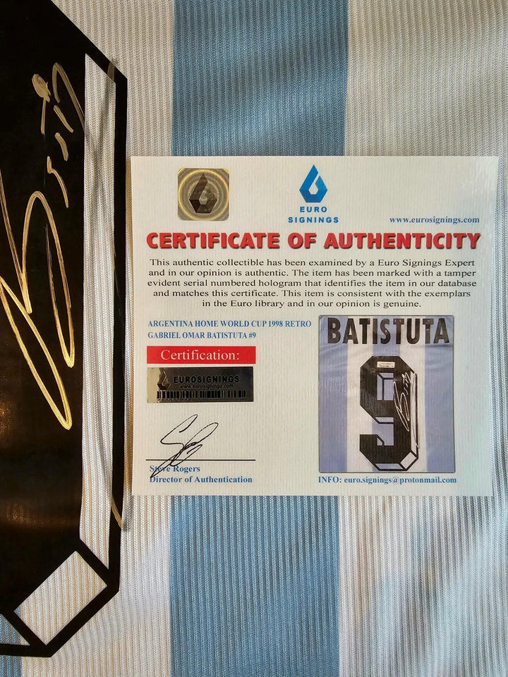 Gabriel Batistuta 9 Argentina 1998 World Cup Home - Signed Soccer Shirt | Batigol