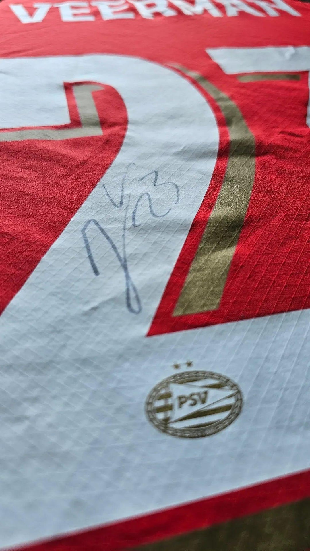 Joey Veerman 23 PSV - Signed Soccer Shirt | UEFA Champions League Dual Signed