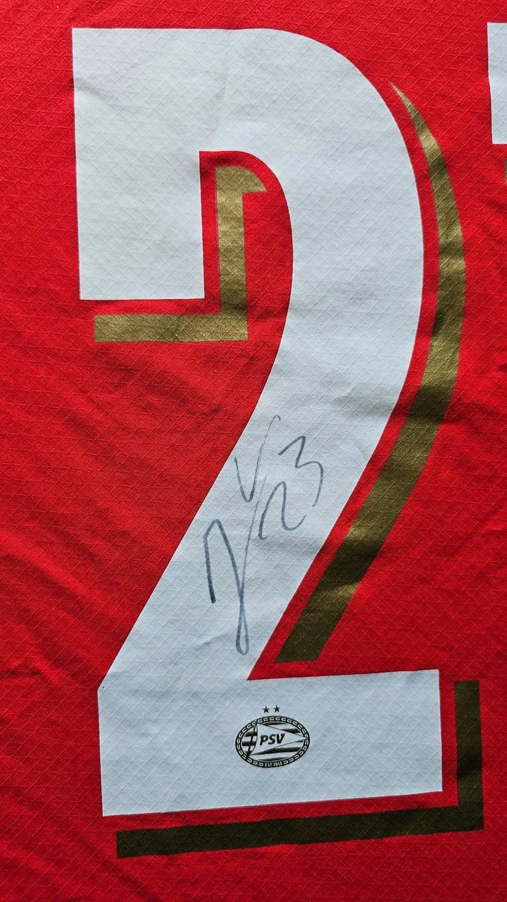 Joey Veerman 23 PSV - Signed Soccer Shirt | UEFA Champions League Dual Signed