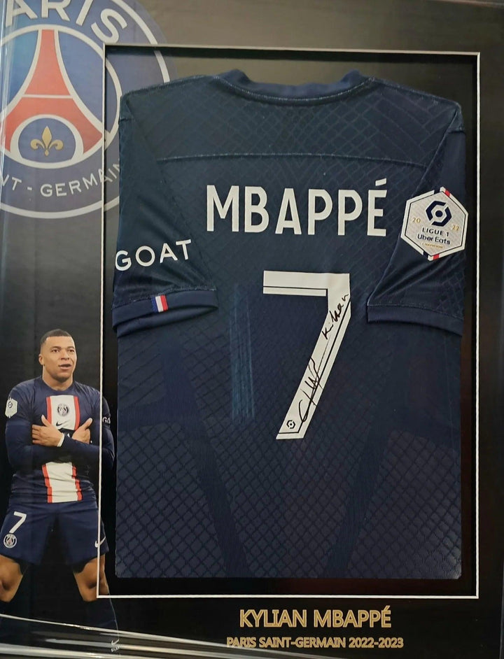 Kylian Mbappé 7 Paris Saint-Germain 2022-2023 Home - Signed Soccer Shirt | Luxury Frame with Museum Glas