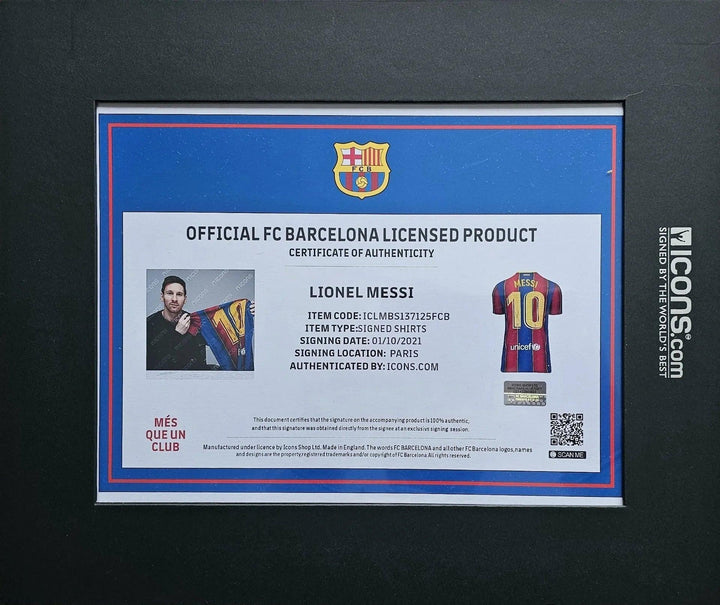 Lionel Messi 10 Barcelona 2020-2021 Home - Signed Soccer Shirt | ICONS Certification