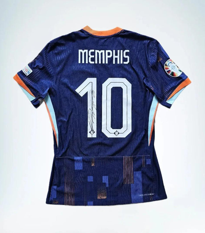 Memphis Depay 10 Holland Euro 2024 Uit - Match Worn Shirt Gesigneerd | Iconische haarband