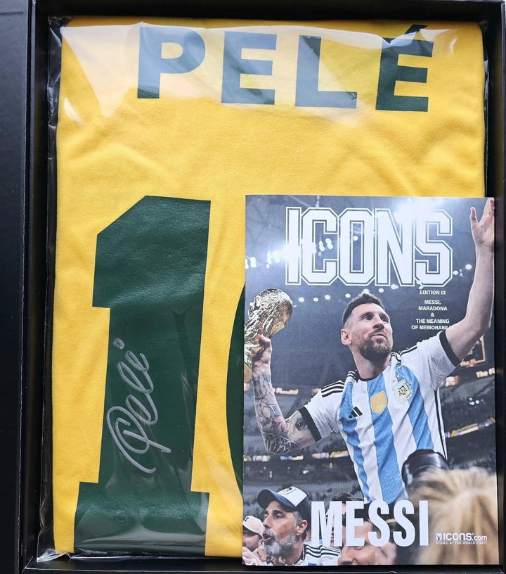 Pele 10 Brazil Retro Home - Signed Soccer Shirt | Icons.com COA