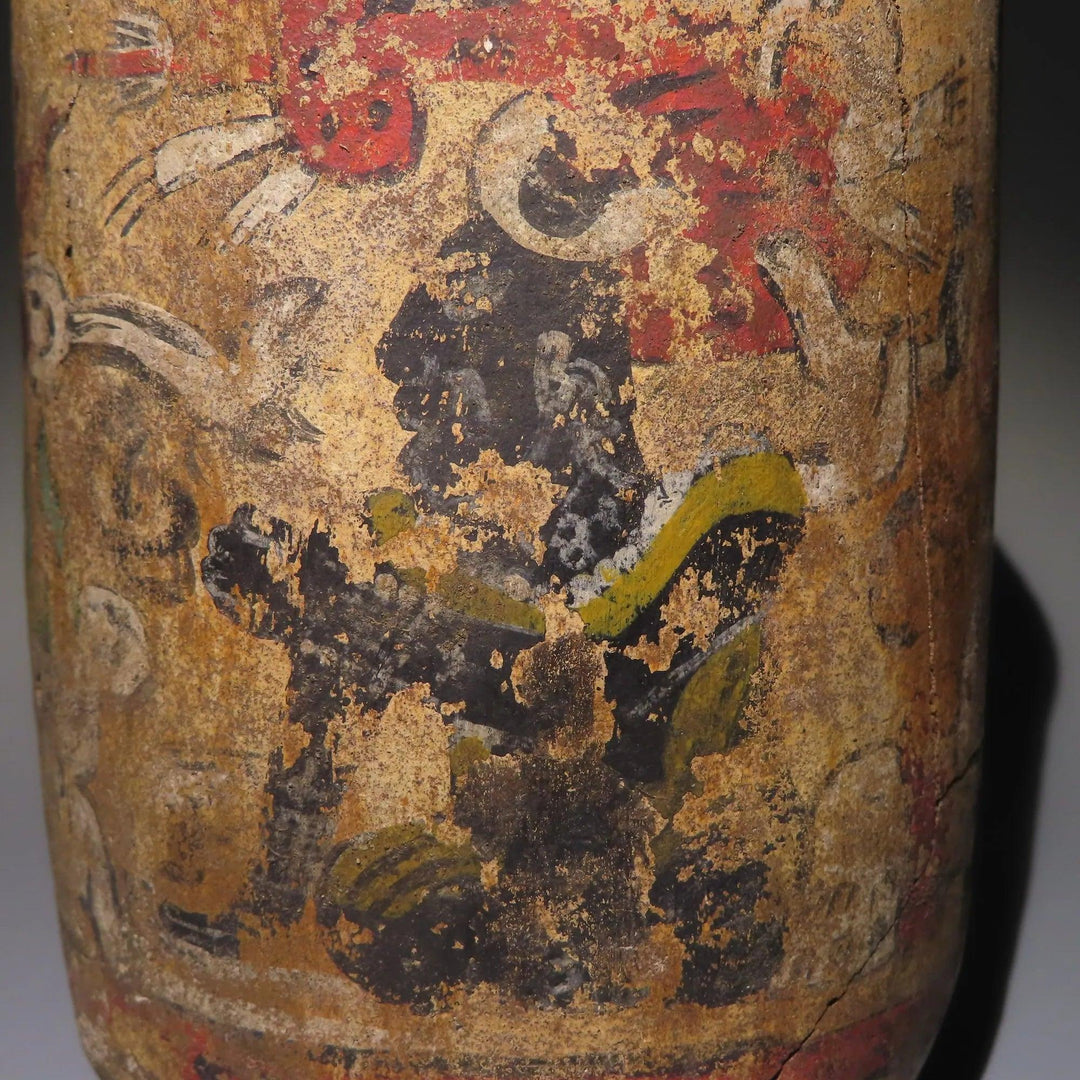 Maya Terracotta Cylinder with Three Painted Figures - 4th to 10th Century CE | Published & Exhibited