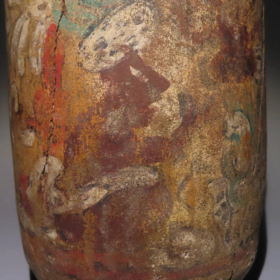 Maya Terracotta Cylinder with Three Painted Figures - 4th to 10th Century CE | Published & Exhibited